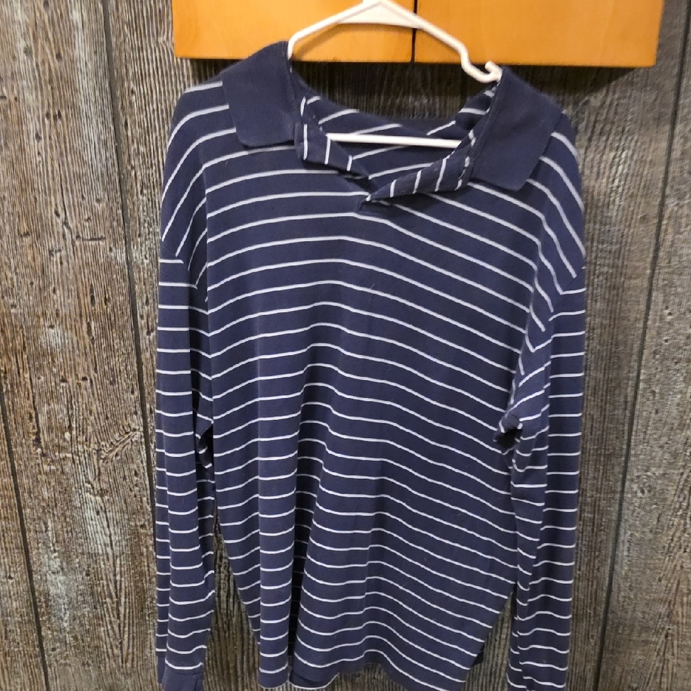 John Ashford Navy and White Striped Polo Shirt